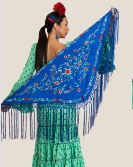 Mantón azul bordado multicolor