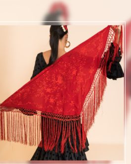 Mantón rojo bordado rojo