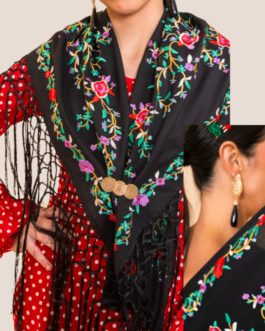Mantón negro bordado multicolor