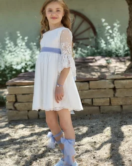 Vestido niña tul bordado blanco