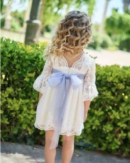 Vestido niña tul bordado blanco