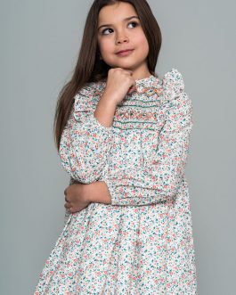 Vestido Niña Fondo Blanco Flores Multicolor