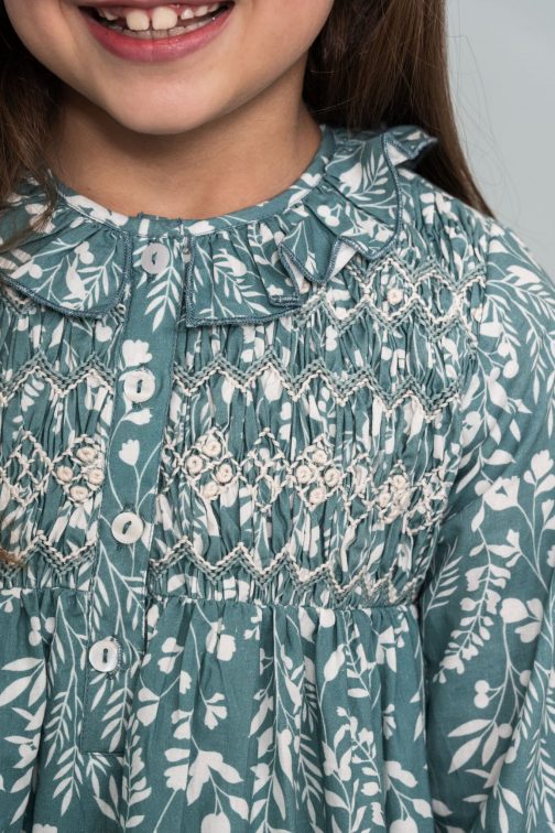 Vestido Niña Fondo Verde Flores - Imagen 2