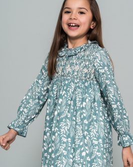 Vestido Niña Fondo Verde Flores