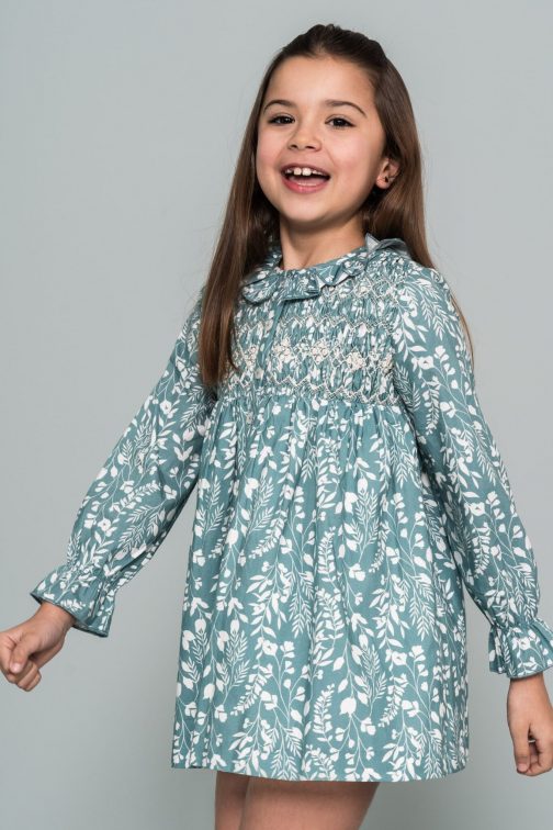 Vestido Niña Fondo Verde Flores