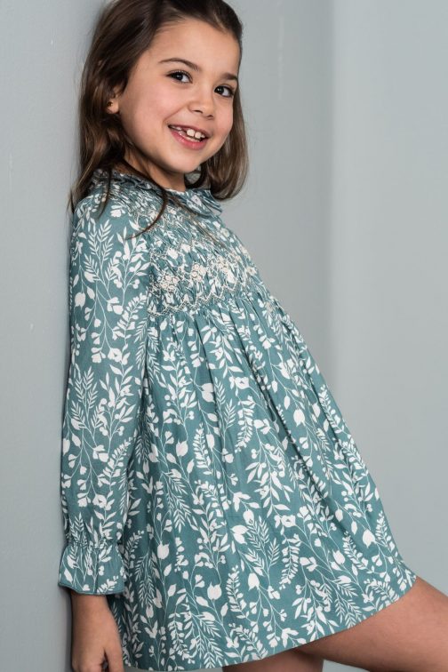 Vestido Niña Fondo Verde Flores - Imagen 3