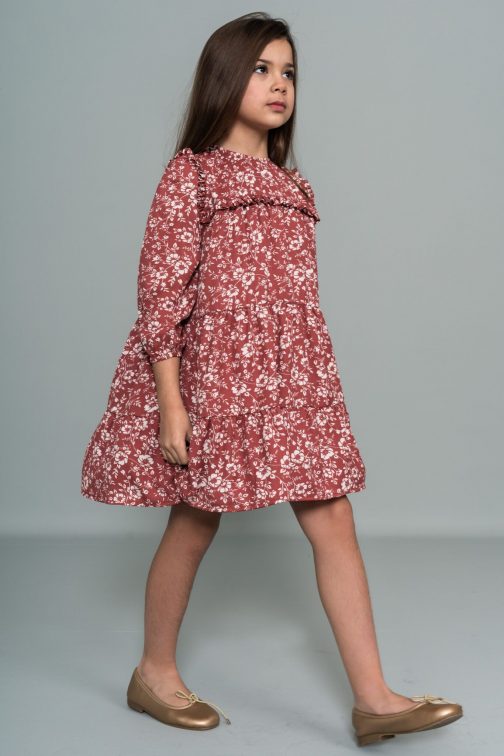 Vestido Niña Fondo Frambuesa Flores Blancas