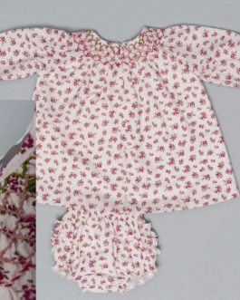 Vestido Punto Inglés Flores Fucsia