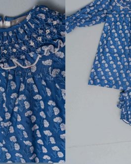 Vestido Punto Inglés Flores Azules