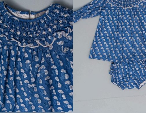 Vestido Punto Inglés Flores Azules