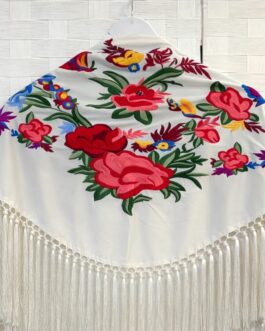 Mantón flores blanco