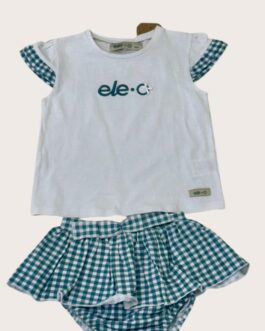 Conjunto niña vichy turquesa
