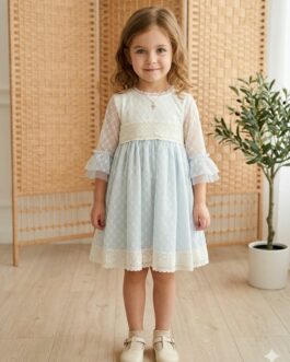 Vestido beige y celeste