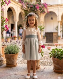 Vestido beige y verde